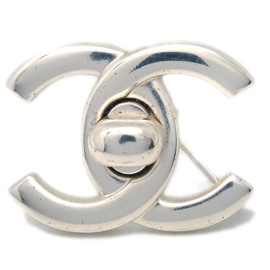 Chanel Turnlock Brooch Pin Silver Small 96P