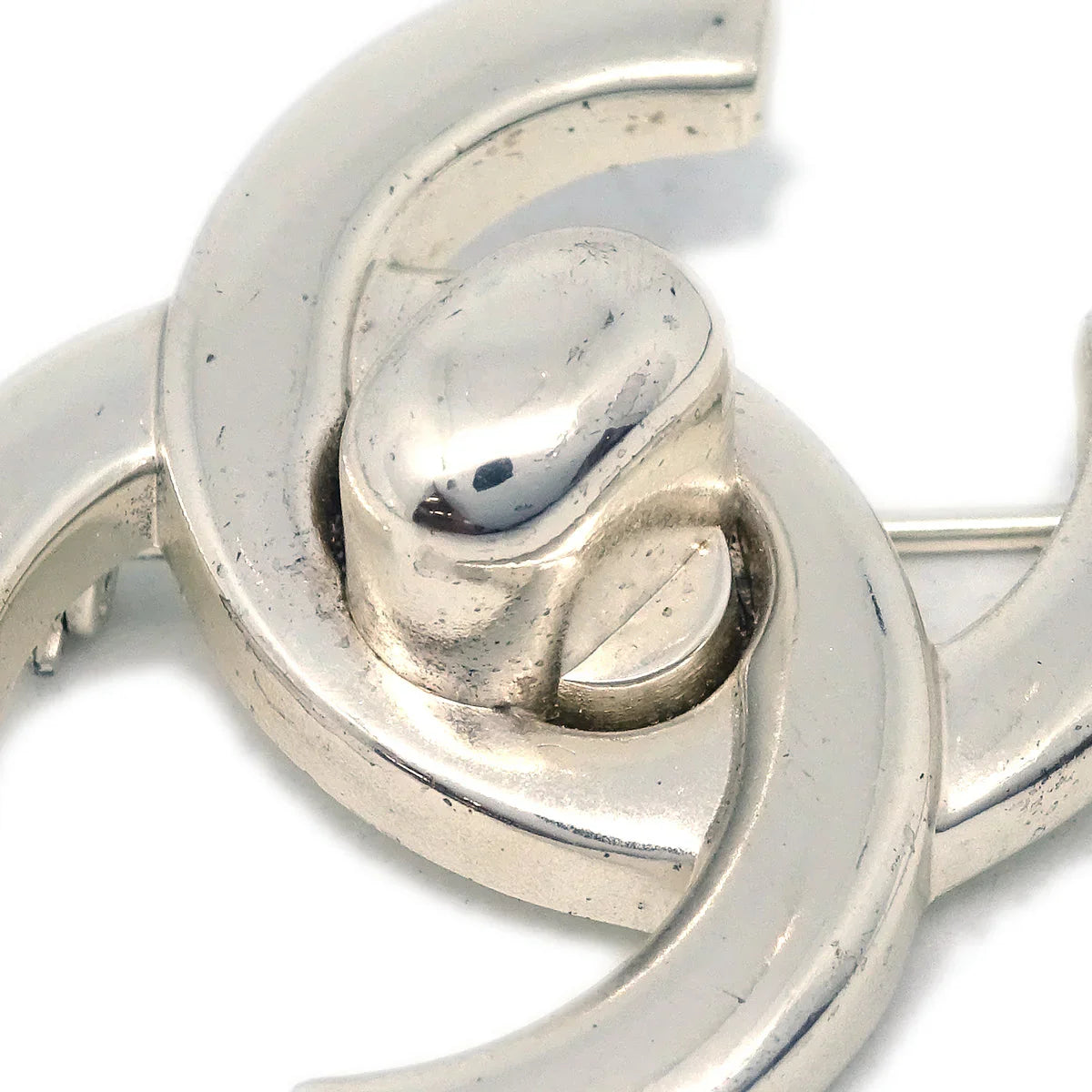 Chanel Turnlock Brooch Pin Silver Small 96P