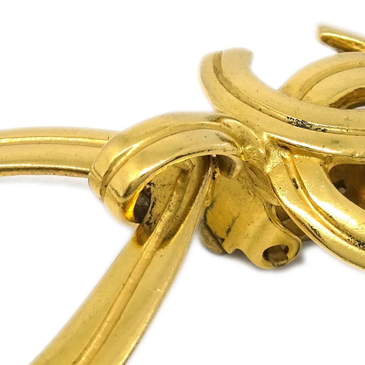 Chanel Dangle Hoop Earrings Gold Clip-On 96P