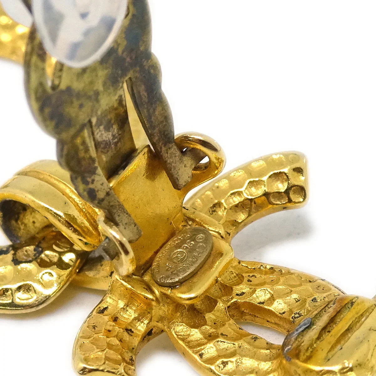 Chanel Dangle Hoop Earrings Gold Clip-On 96P