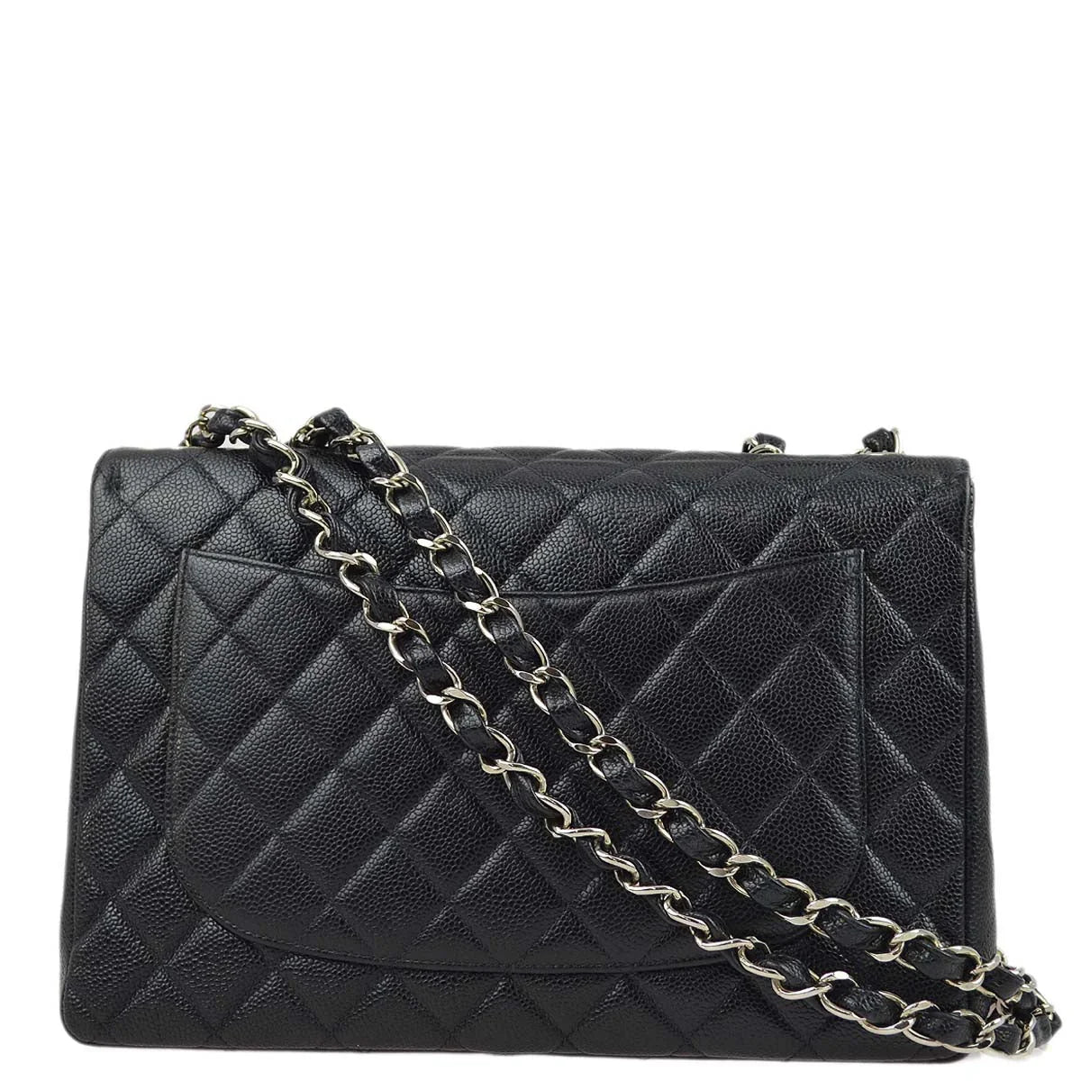 Chanel 2000-2001 Black Caviar Jumbo Classic Flap Shoulder Bag