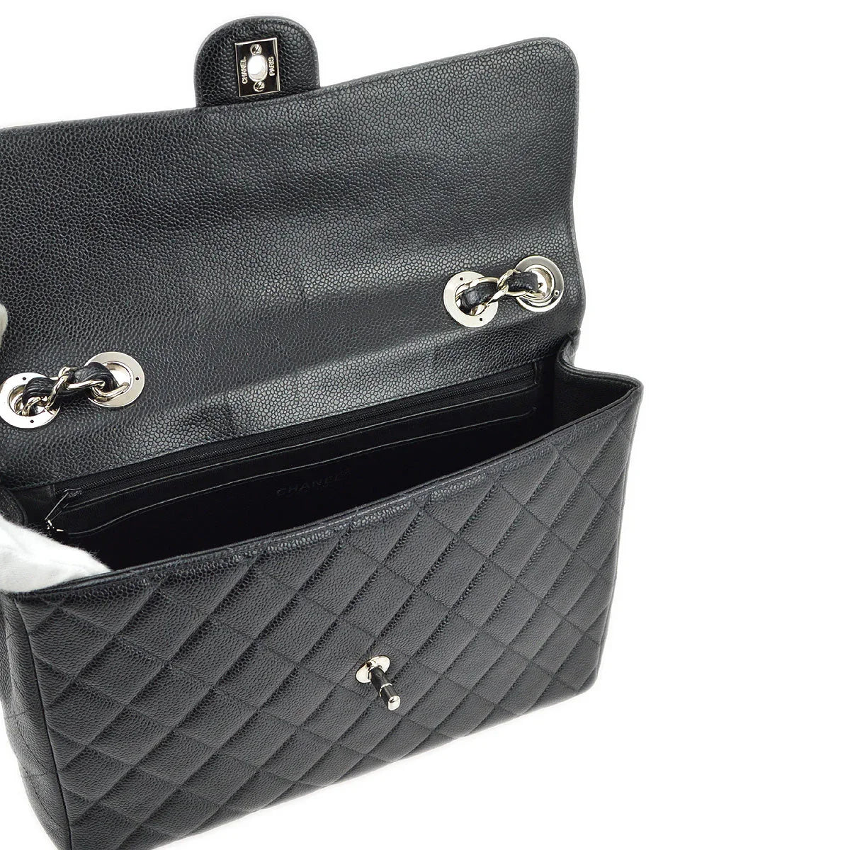 Chanel 2000-2001 Black Caviar Jumbo Classic Flap Shoulder Bag