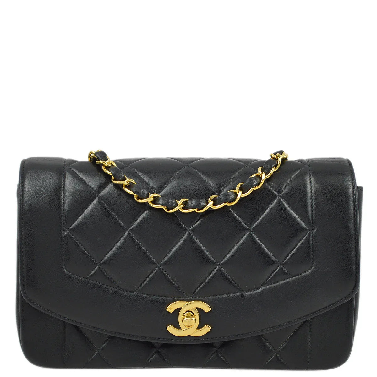 Chanel 1996-1997 Black Lambskin Small Diana Shoulder Bag