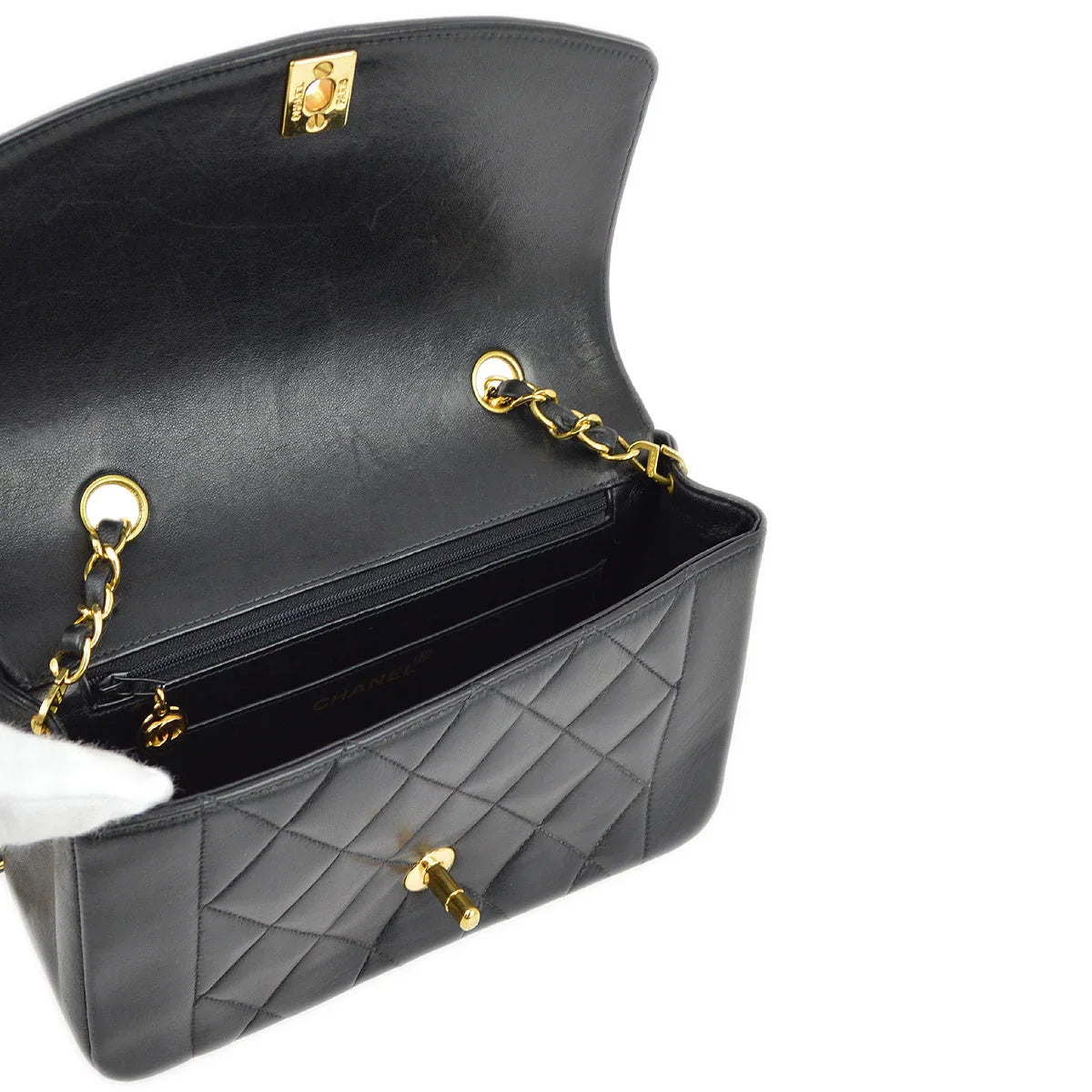 Chanel 1996-1997 Black Lambskin Small Diana Shoulder Bag