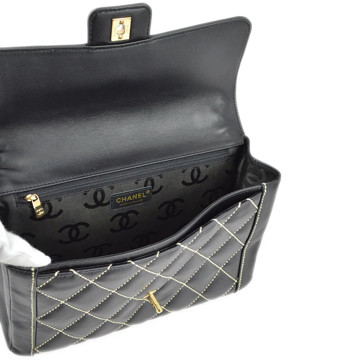 Chanel 2004-2005 Black Calfskin Wild Stitch Handbag