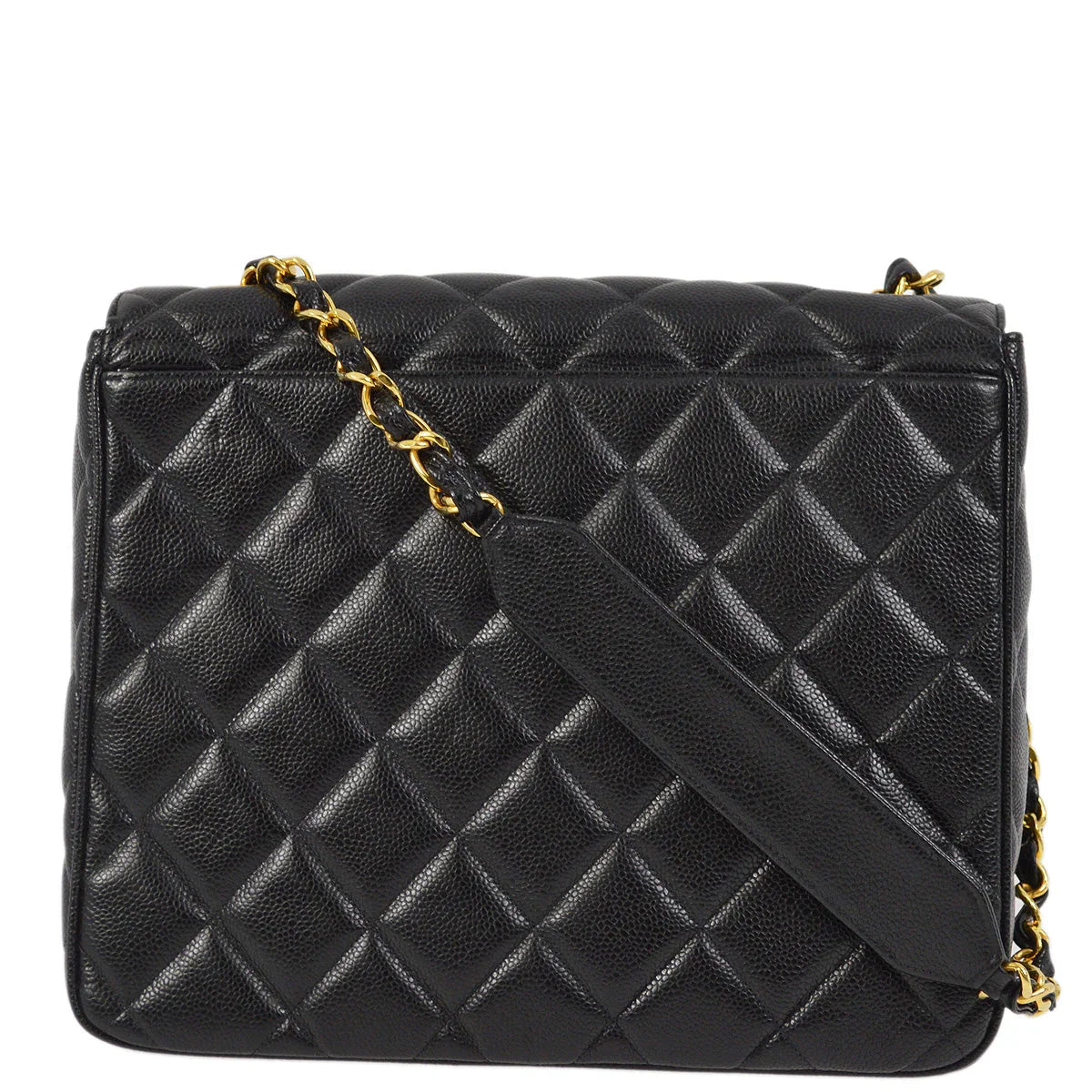 Chanel 1991-1994 Black Caviar Straight Flap Shoulder Bag