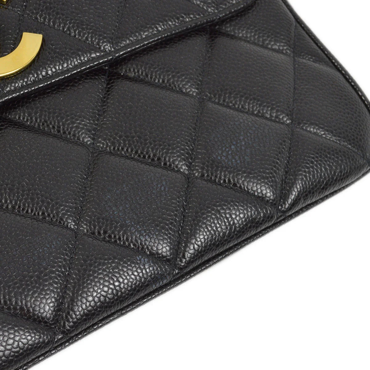 Chanel 1991-1994 Black Caviar Straight Flap Shoulder Bag
