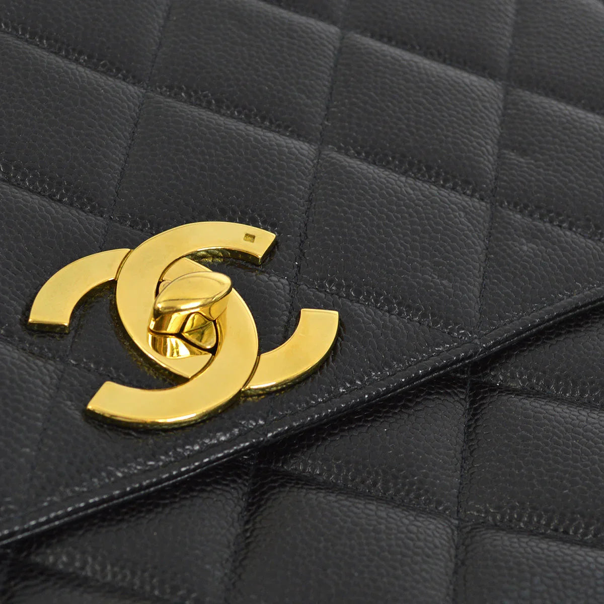 Chanel 1991-1994 Black Caviar Straight Flap Shoulder Bag