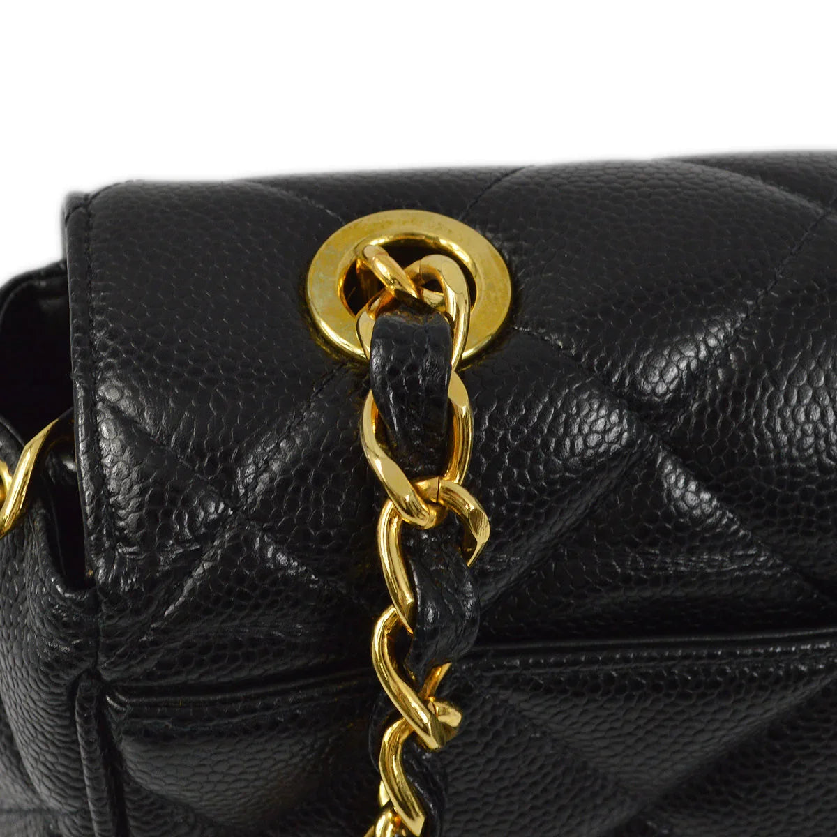 Chanel 1991-1994 Black Caviar Straight Flap Shoulder Bag