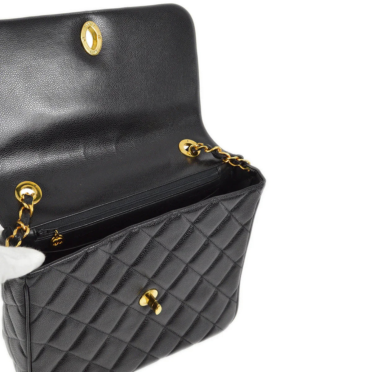 Chanel 1991-1994 Black Caviar Straight Flap Shoulder Bag
