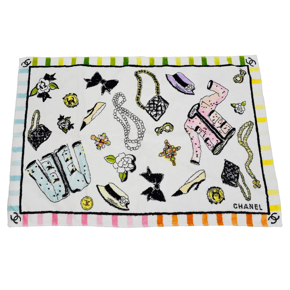 Chanel Icons Print Beach Towel White