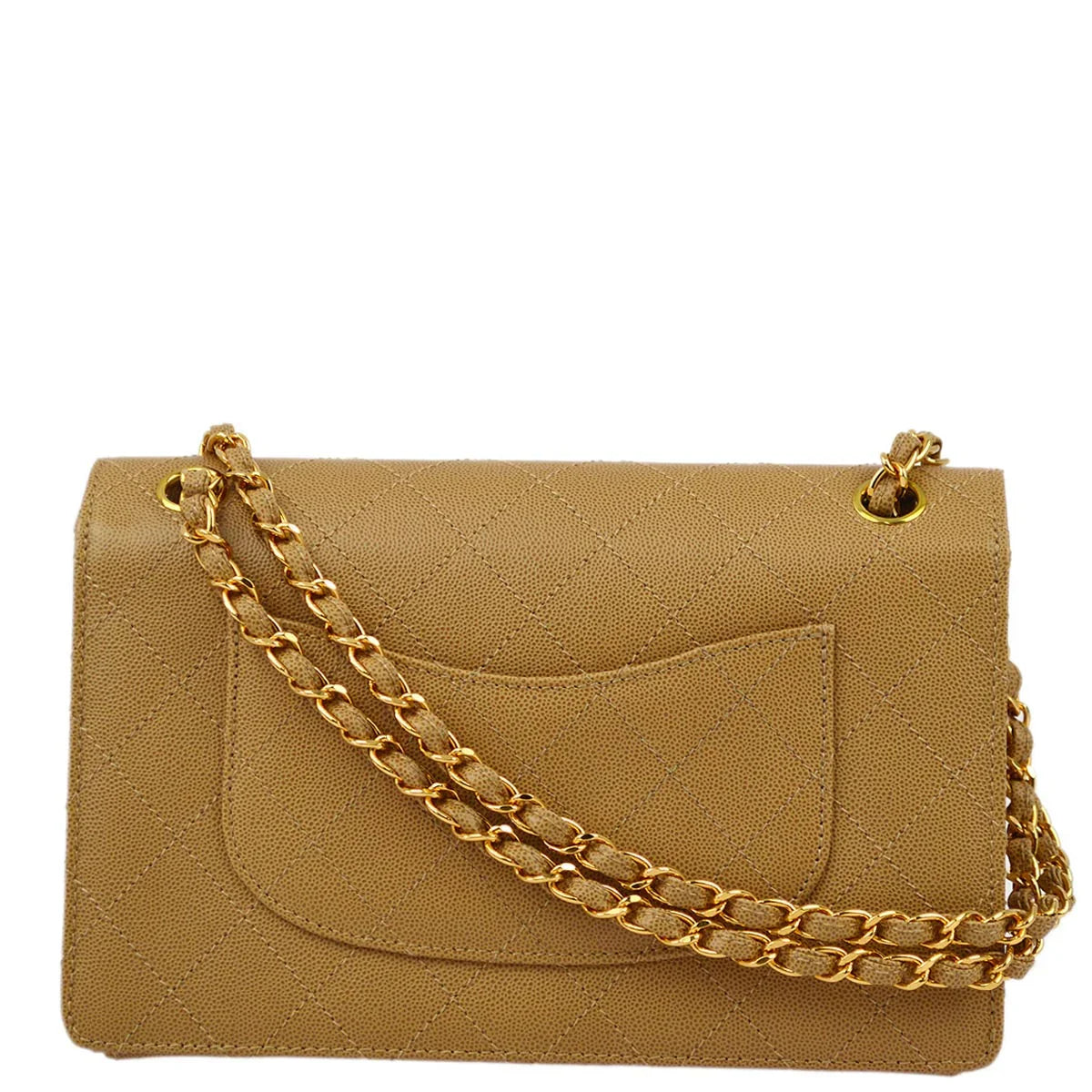 Chanel 1997-1999 Beige Caviar Classic Single Flap Shoulder Bag