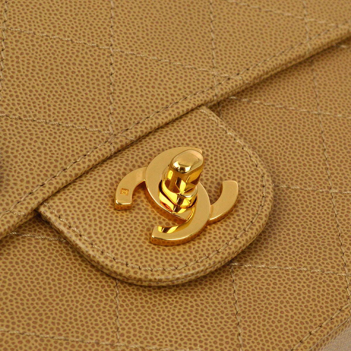 Chanel 1997-1999 Beige Caviar Classic Single Flap Shoulder Bag