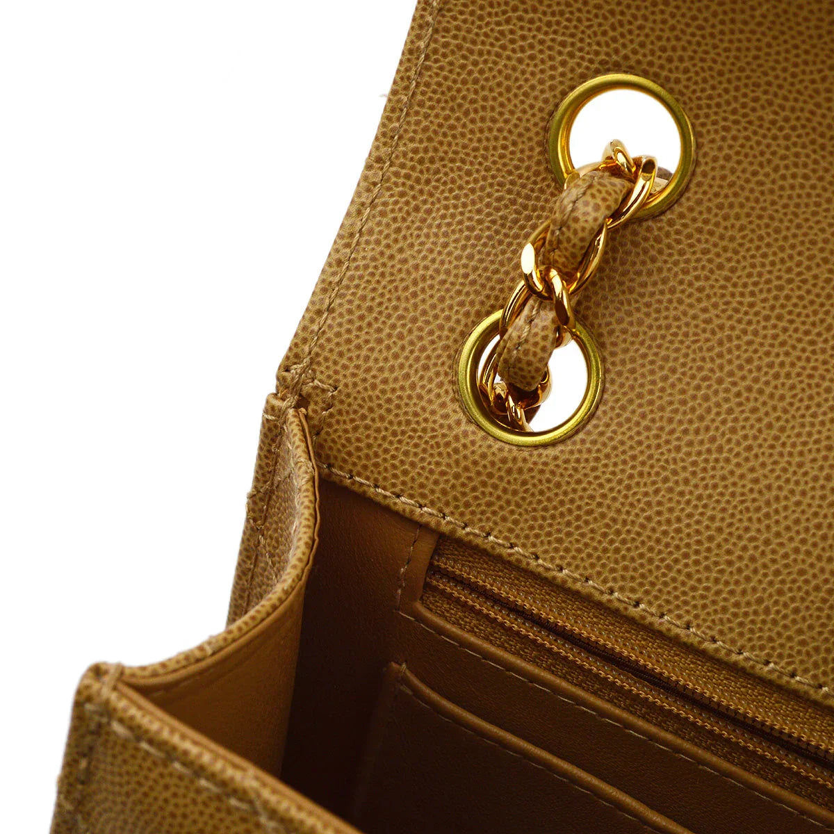 Chanel 1997-1999 Beige Caviar Classic Single Flap Shoulder Bag