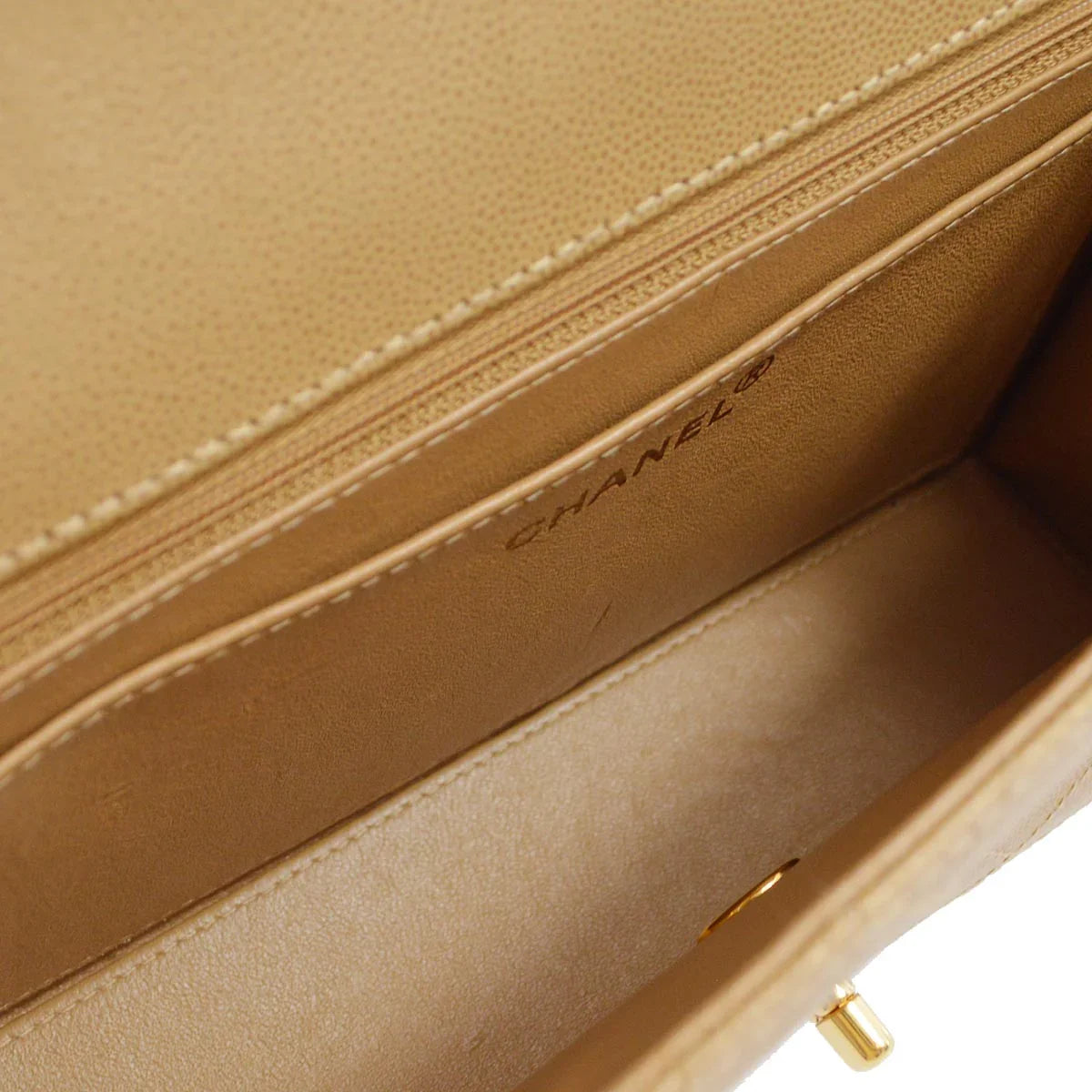 Chanel 1997-1999 Beige Caviar Classic Single Flap Shoulder Bag