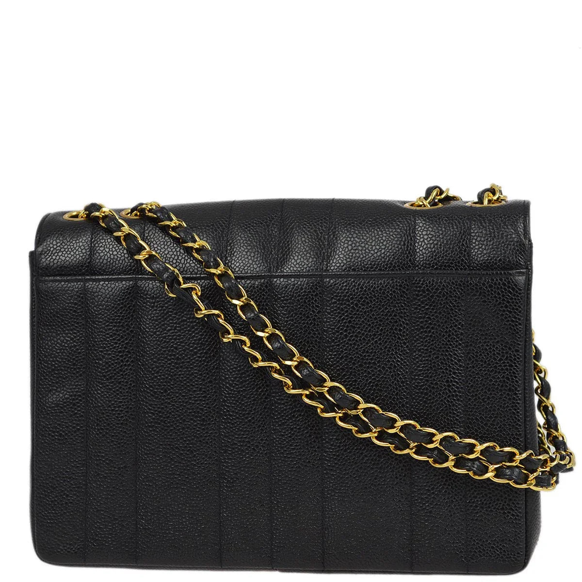 Chanel 1994-1996 Black Caviar Mademoiselle Straight Flap Shoulder Bag