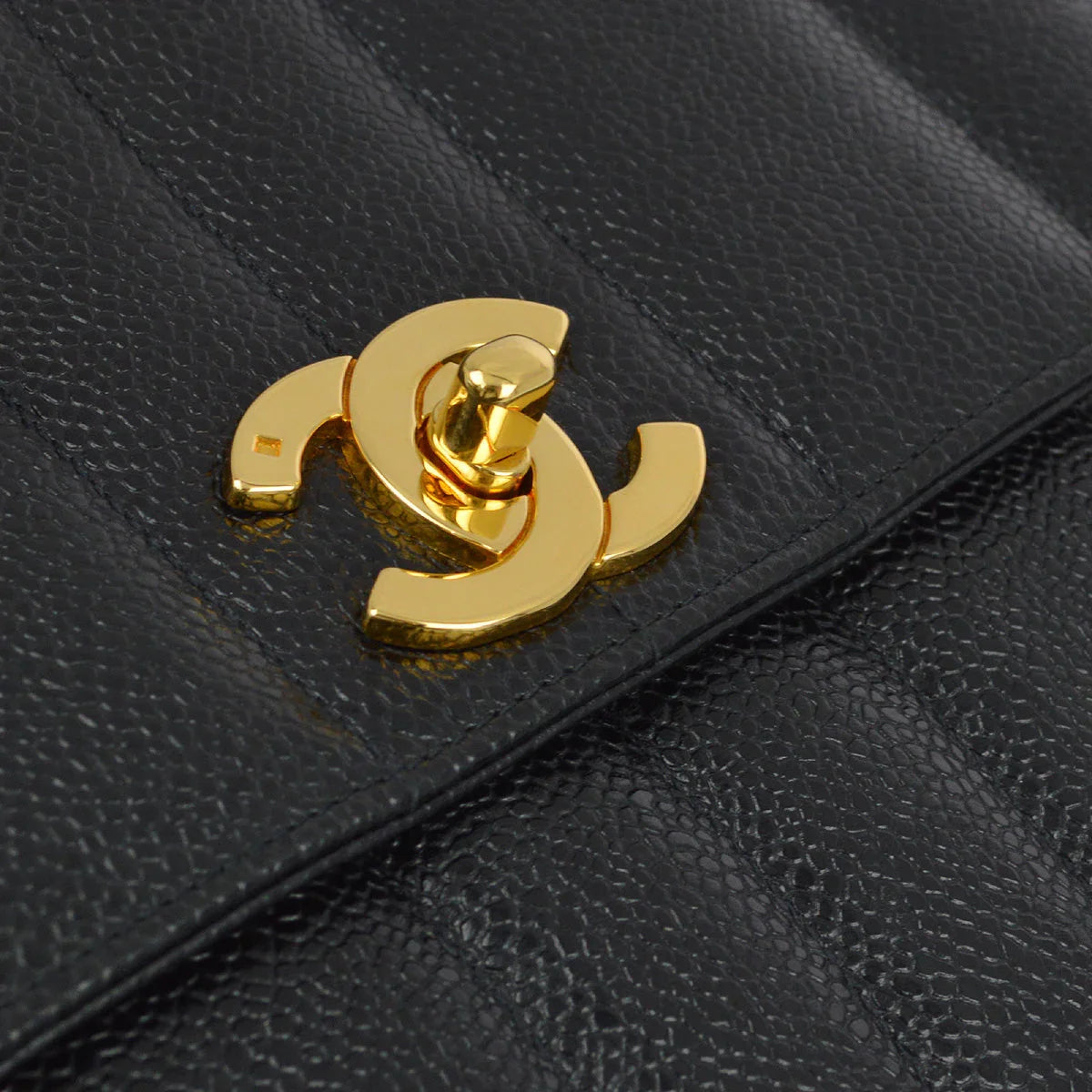 Chanel 1994-1996 Black Caviar Mademoiselle Straight Flap Shoulder Bag