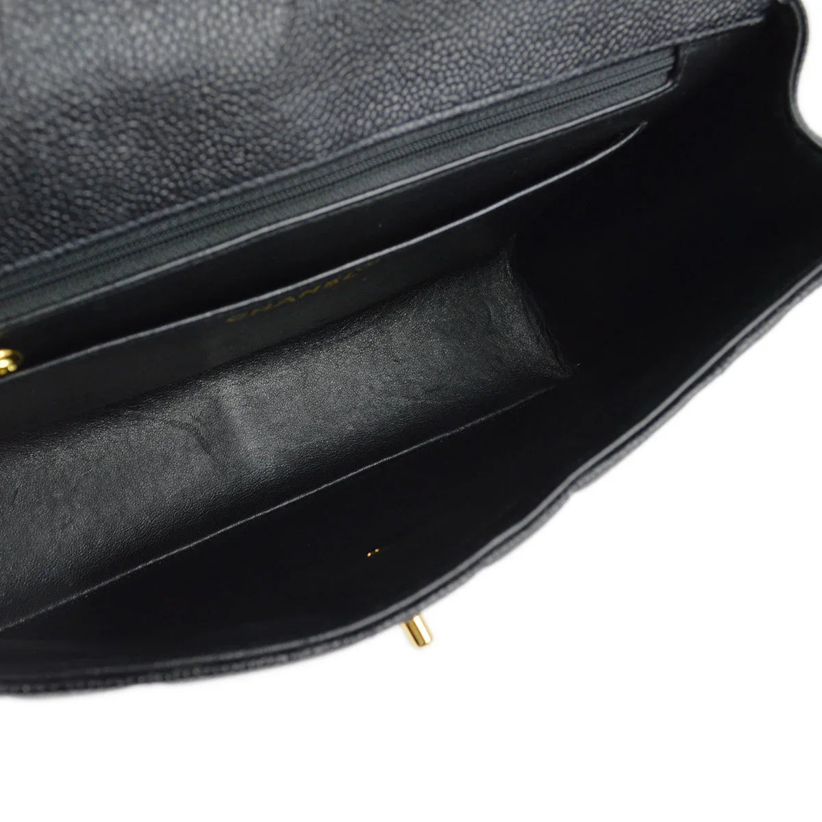 Chanel 1994-1996 Black Caviar Mademoiselle Straight Flap Shoulder Bag