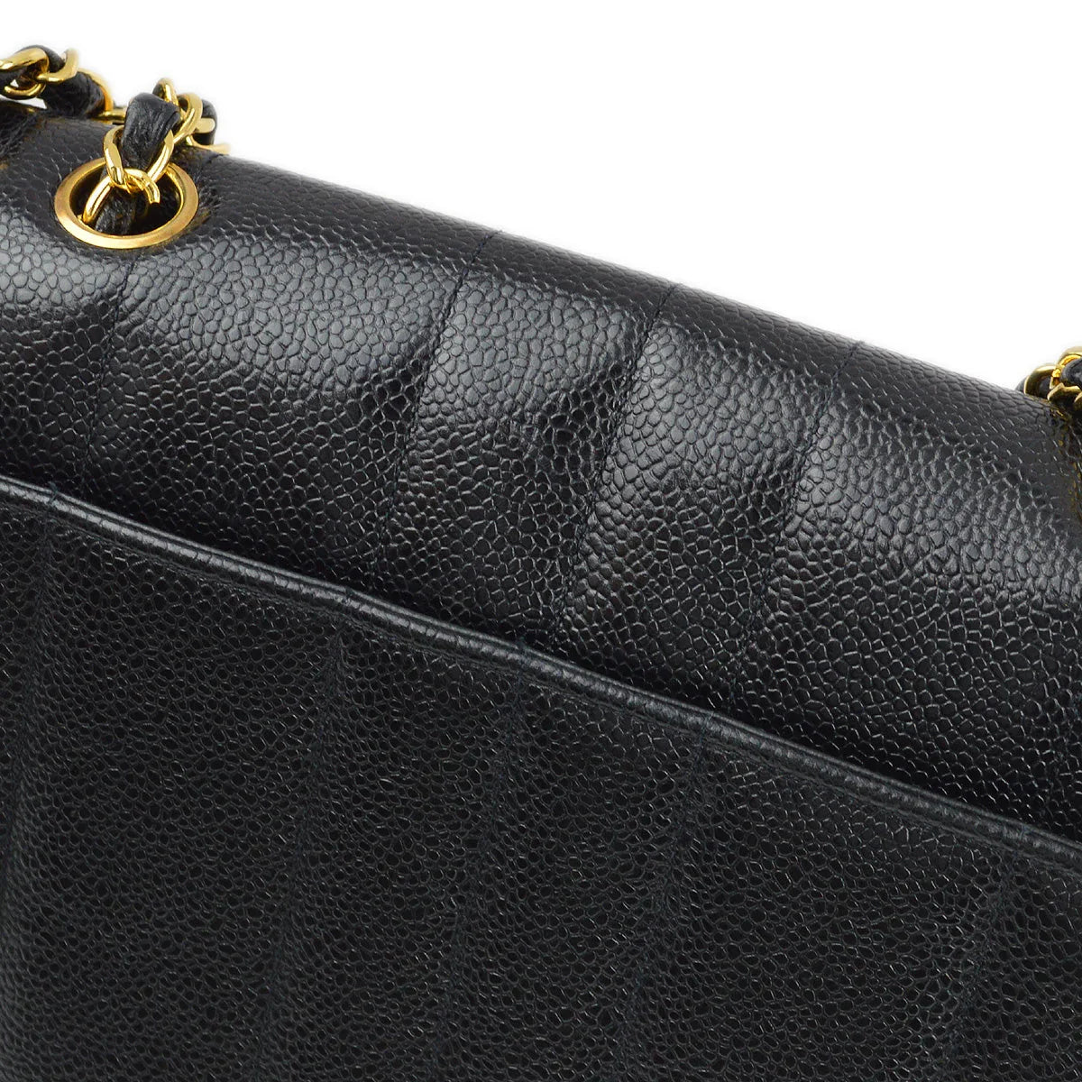 Chanel 1994-1996 Black Caviar Mademoiselle Straight Flap Shoulder Bag