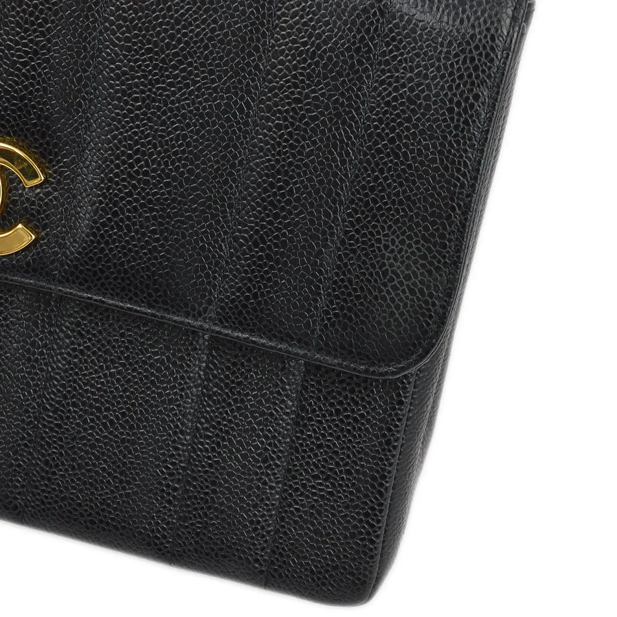 Chanel 1994-1996 Black Caviar Mademoiselle Straight Flap Shoulder Bag