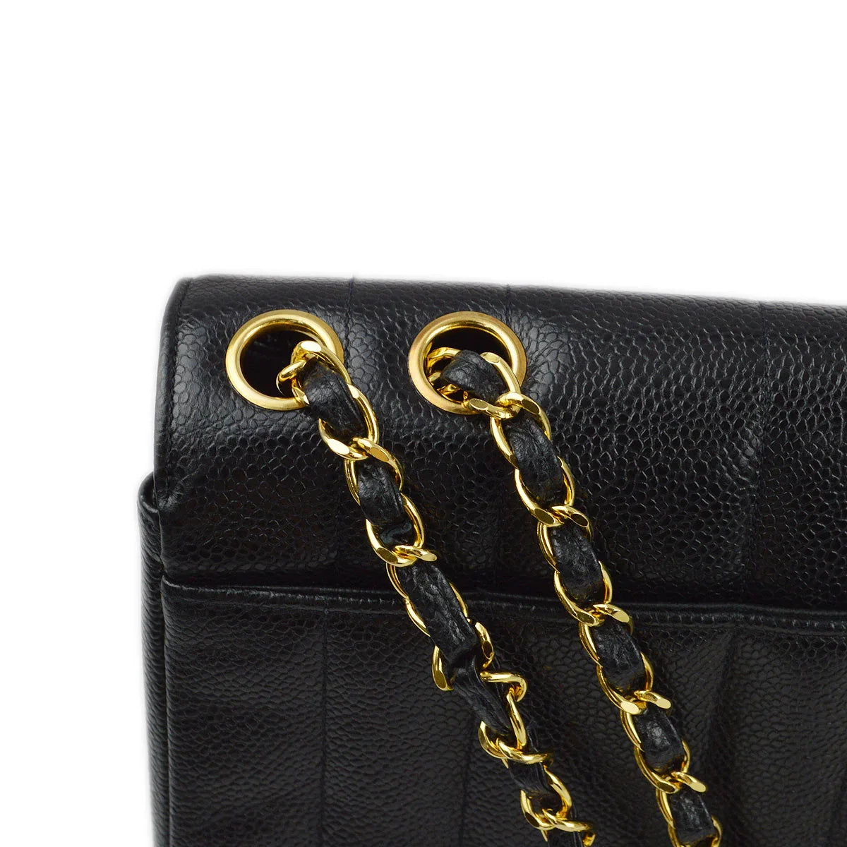 Chanel 1994-1996 Black Caviar Mademoiselle Straight Flap Shoulder Bag