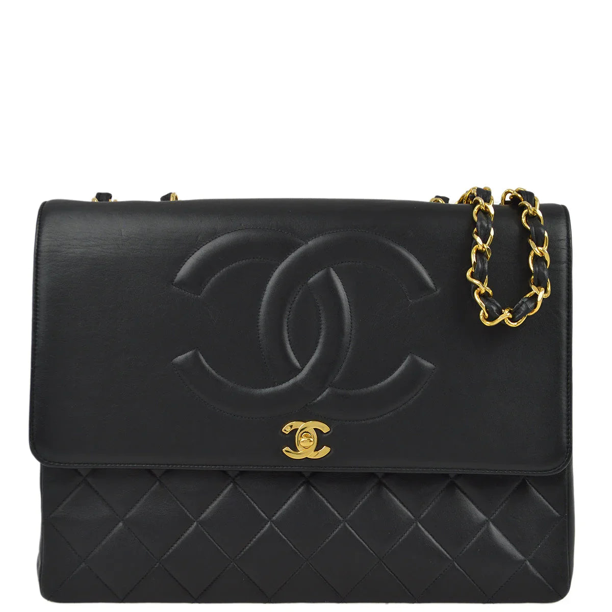 Chanel Black Lambskin Straight Flap Shoulder Bag