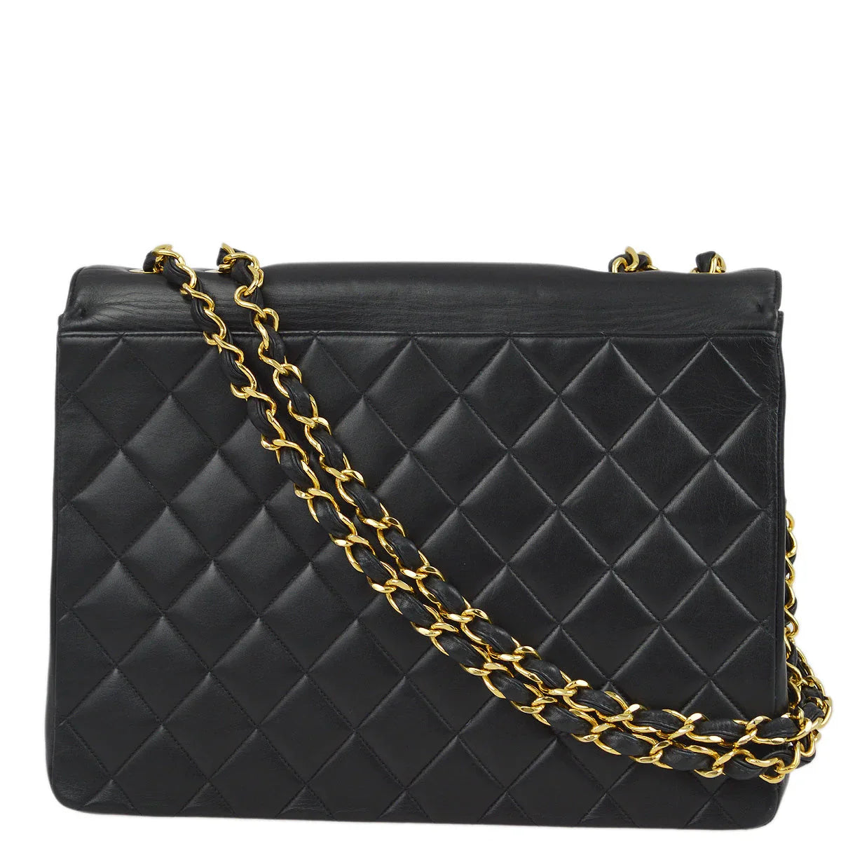 Chanel Black Lambskin Straight Flap Shoulder Bag