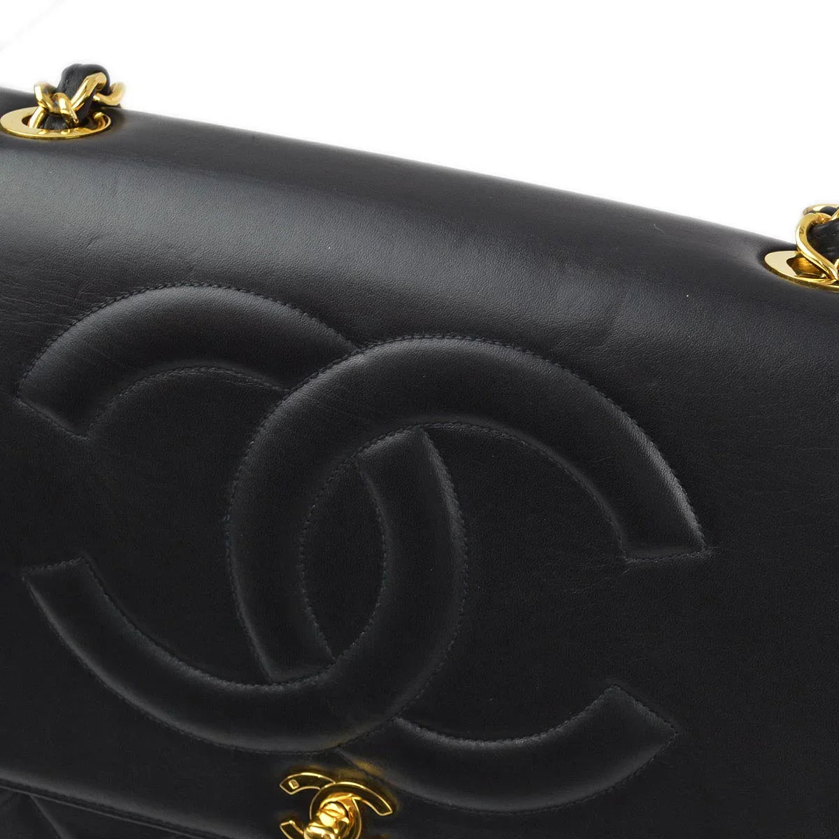 Chanel Black Lambskin Straight Flap Shoulder Bag