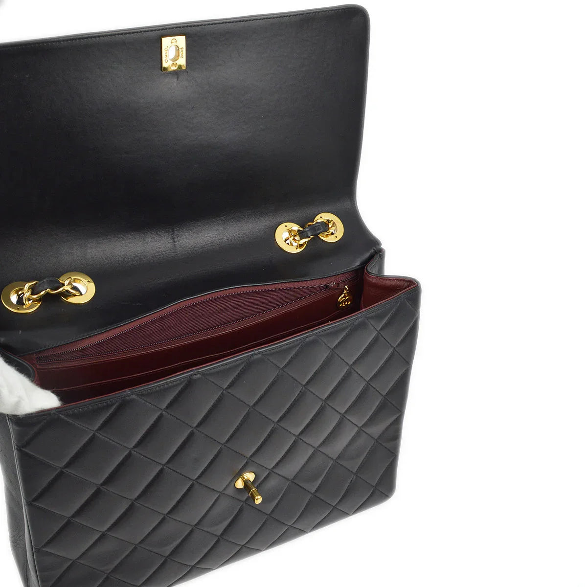 Chanel Black Lambskin Straight Flap Shoulder Bag