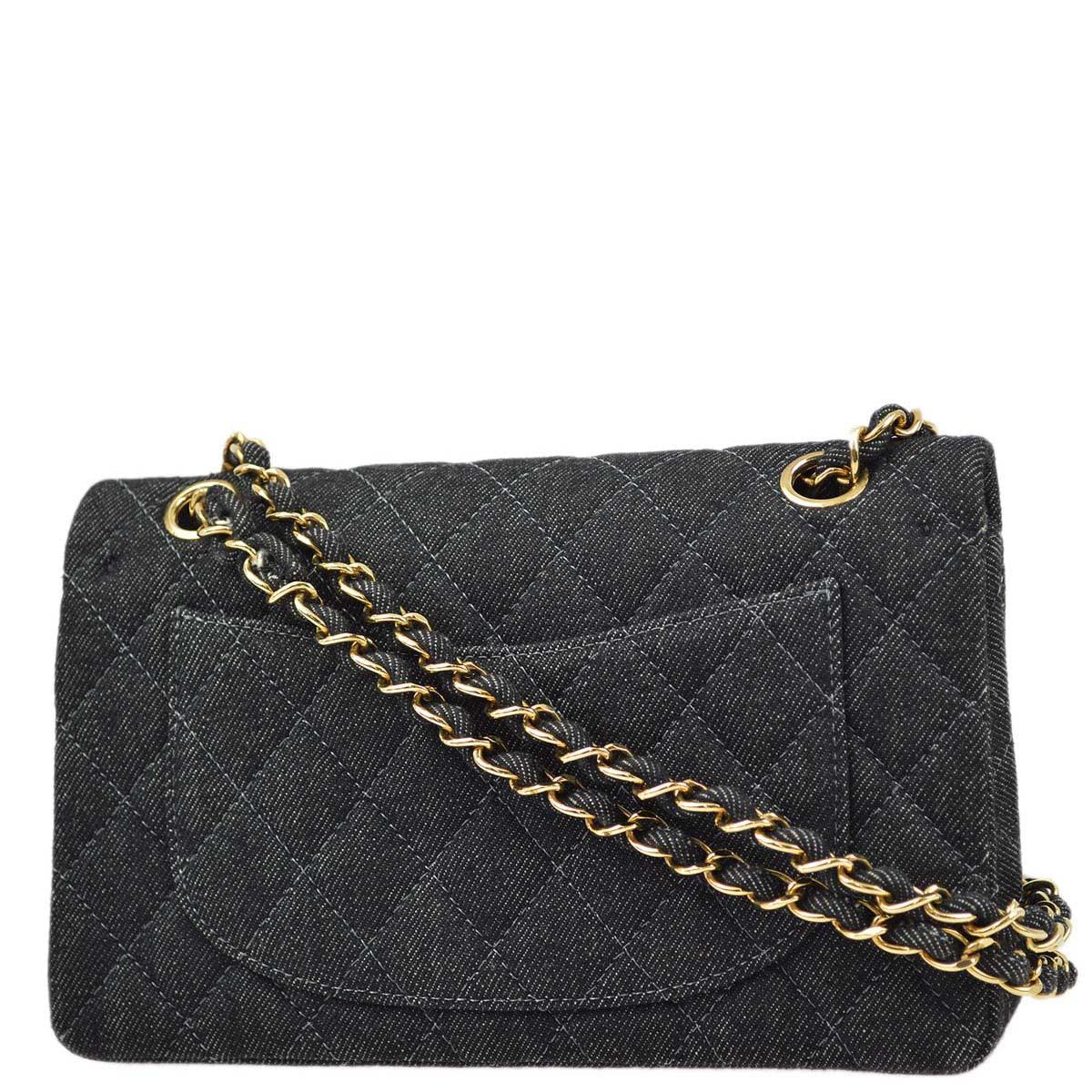 Chanel * 1997-1999 Black Denim Small Classic Double Flap Shoulder Bag