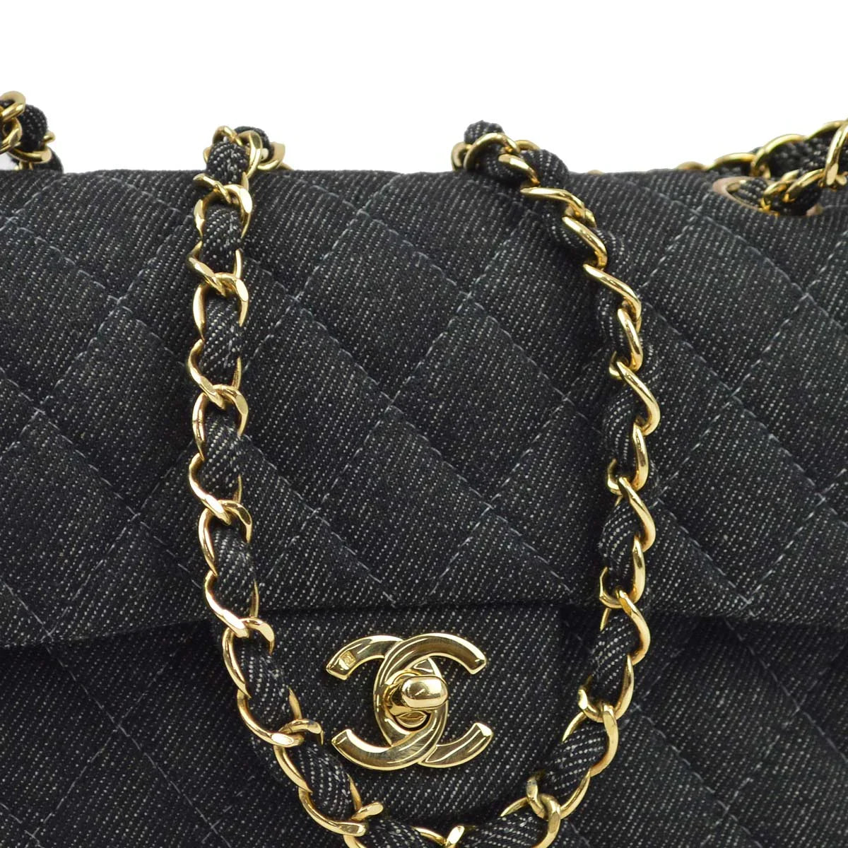 Chanel * 1997-1999 Black Denim Small Classic Double Flap Shoulder Bag