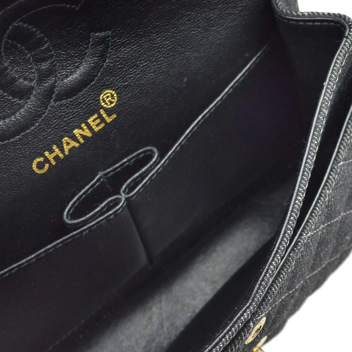 Chanel * 1997-1999 Black Denim Small Classic Double Flap Shoulder Bag