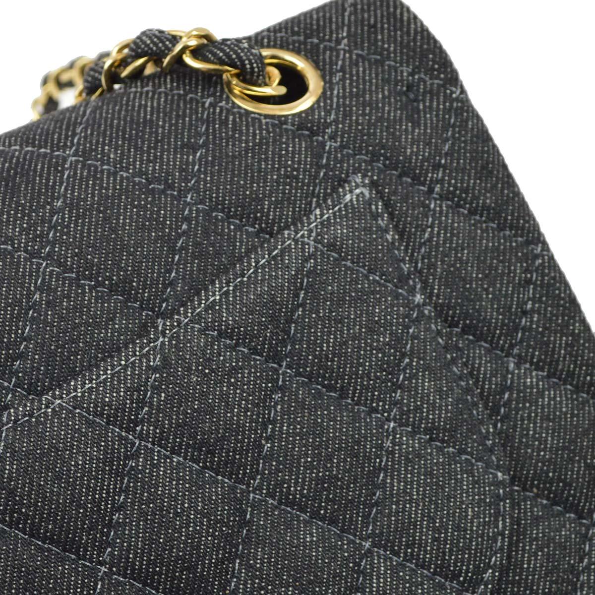 Chanel * 1997-1999 Black Denim Small Classic Double Flap Shoulder Bag