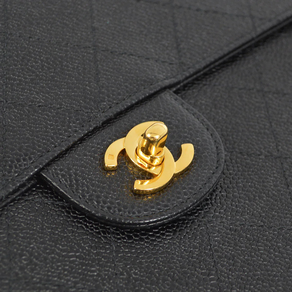 Chanel 1997-1999 Black Caviar Jumbo Classic Flap Shoulder Bag