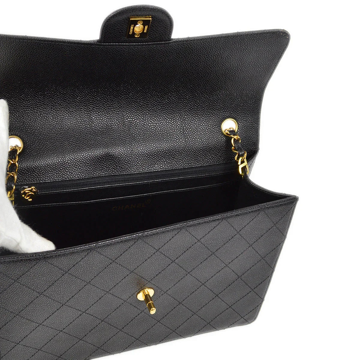 Chanel 1997-1999 Black Caviar Jumbo Classic Flap Shoulder Bag