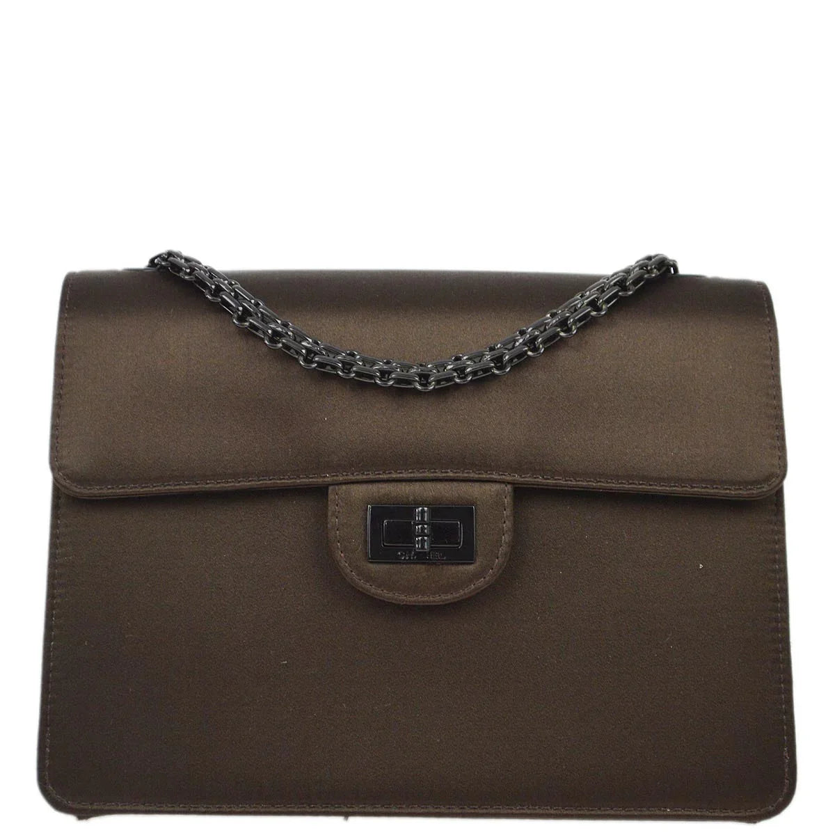 Chanel 1997-1999 Brown Satin Mademoiselle Lock Shoulder Bag