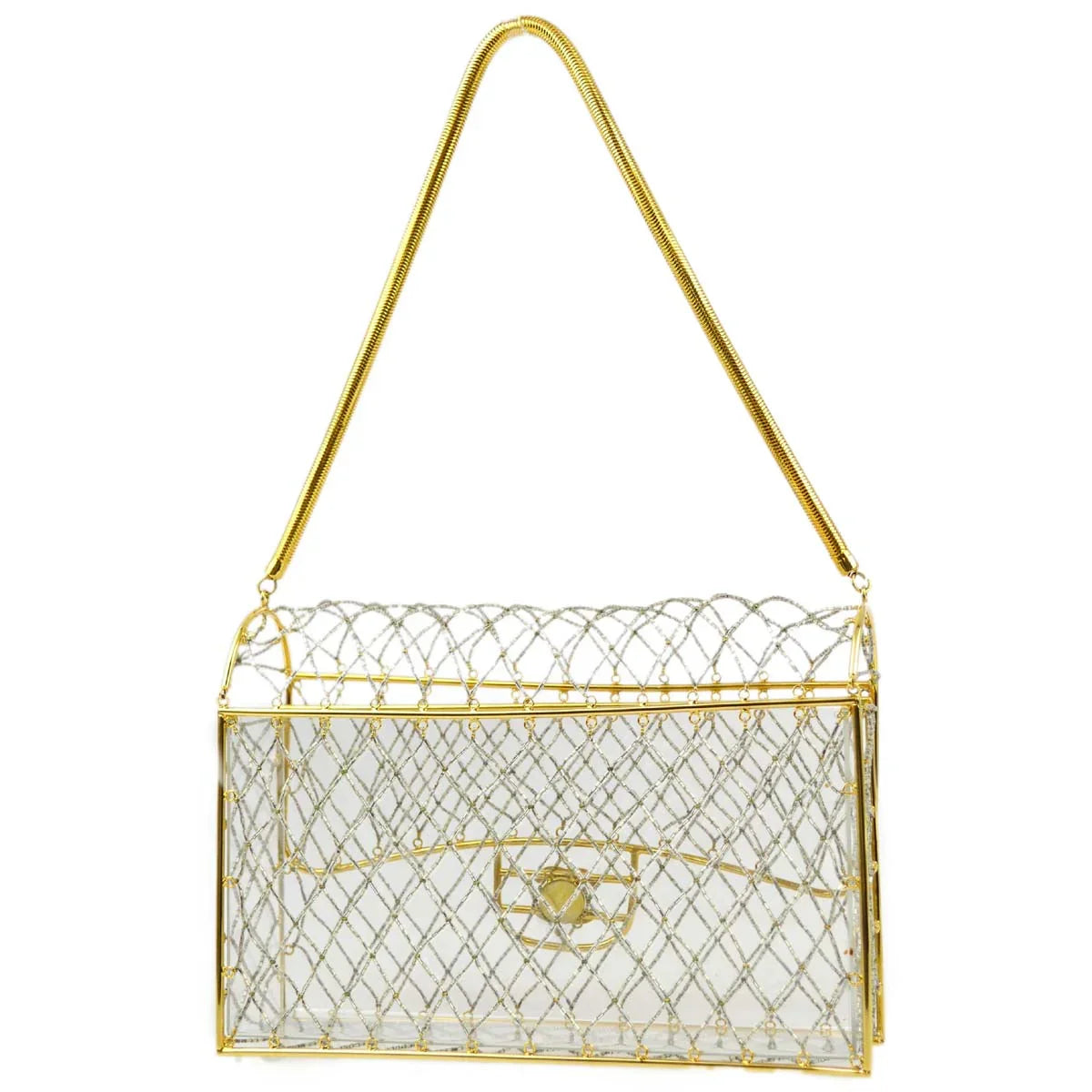 Chanel * Clear Gold Beaded Flap Shoulder Bag Medium