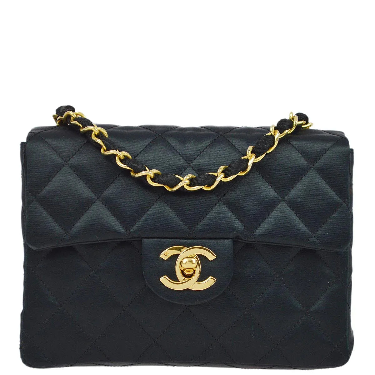 Chanel 1986-1988 Black Satin Mini Classic Square Flap Shoulder Bag 17