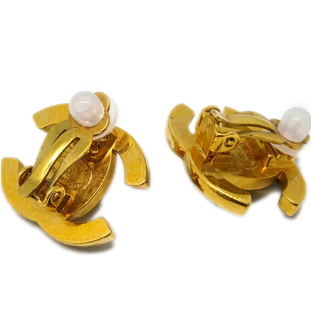 Chanel Gold CC Turnlock Earrings Rhinestone Clip-On 96A