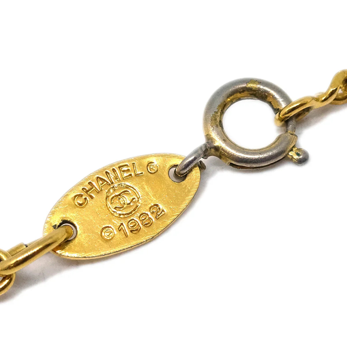 Chanel Medallion Pendant Necklace Rhinestone Gold 3438/1982