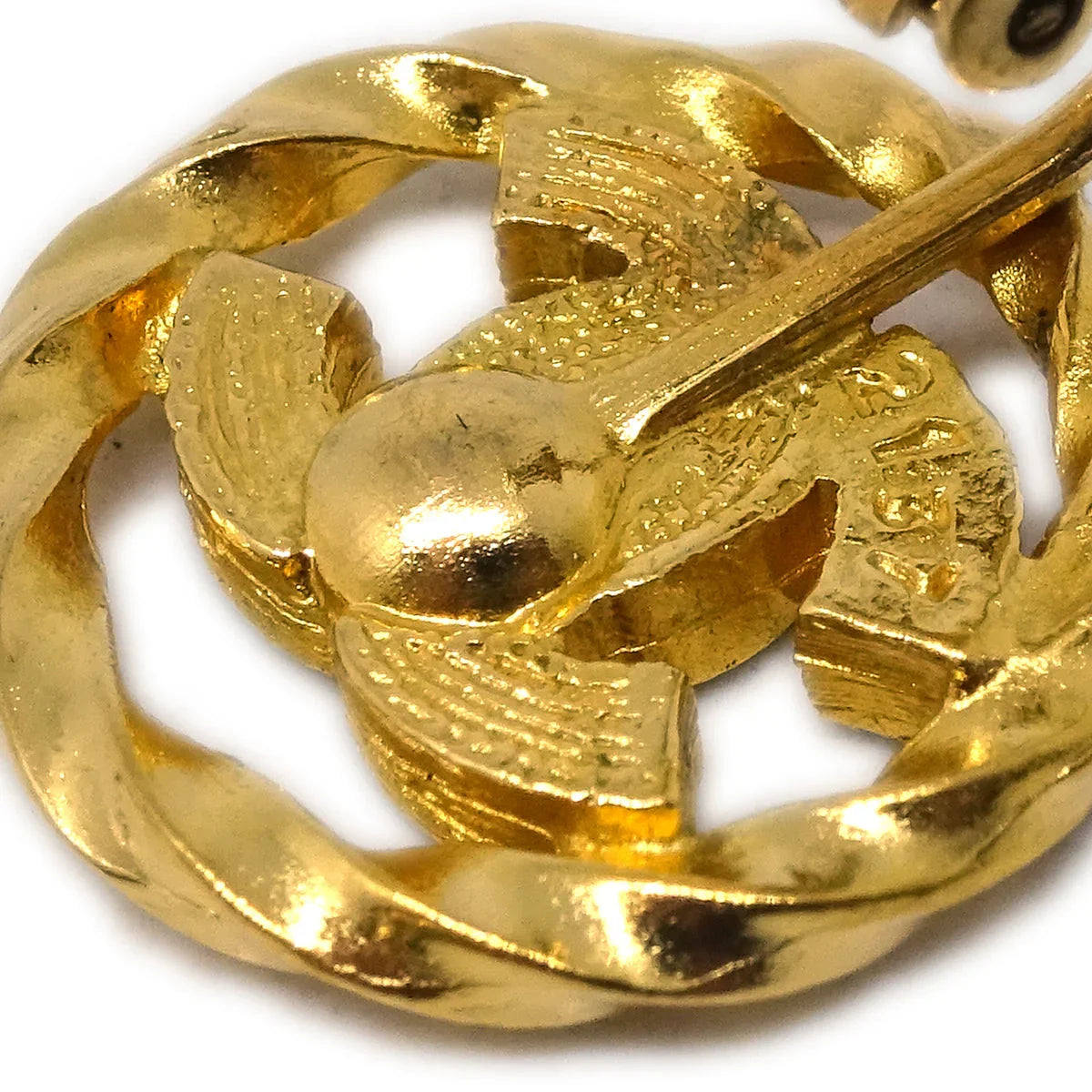Chanel Gold Button Earrings Clip-On Rhinestone 2137