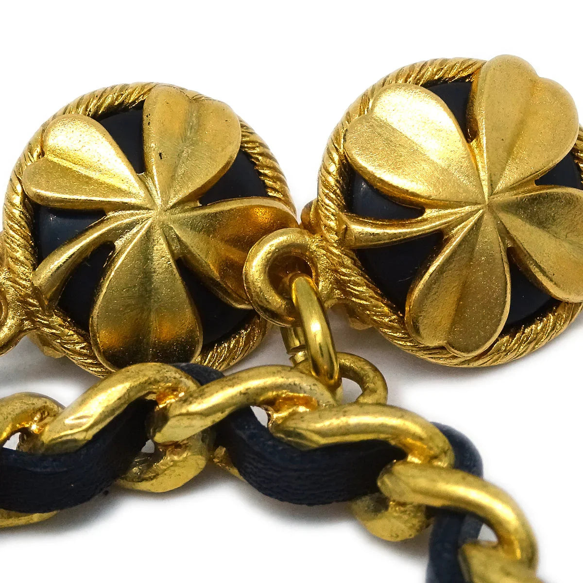 Chanel Hoop Dangle Earrings Clip-On Gold Black 94C
