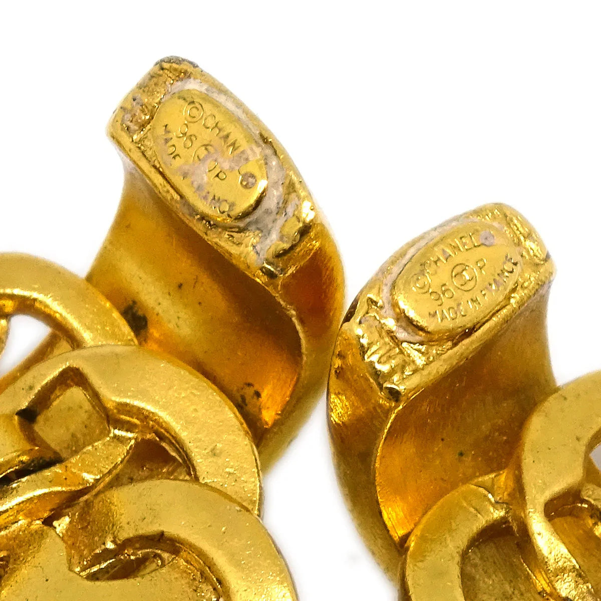 Chanel Hoop Dangle Earrings Clip-On Gold 96P