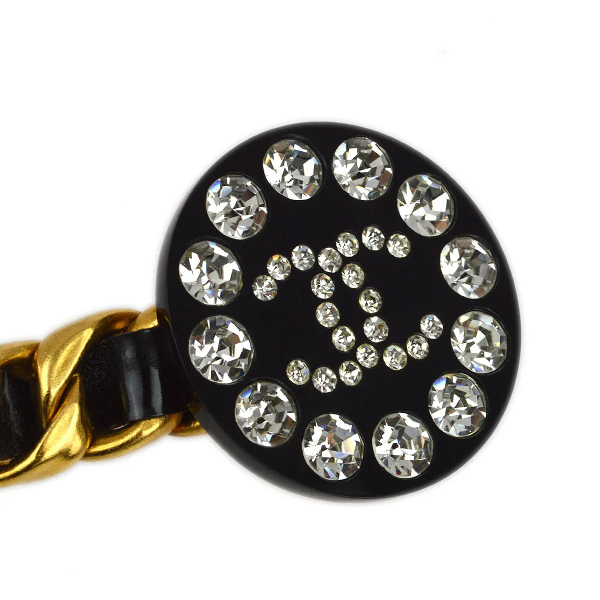 Chanel Gold Black Chain Belt Rhinestone 95P Small Good