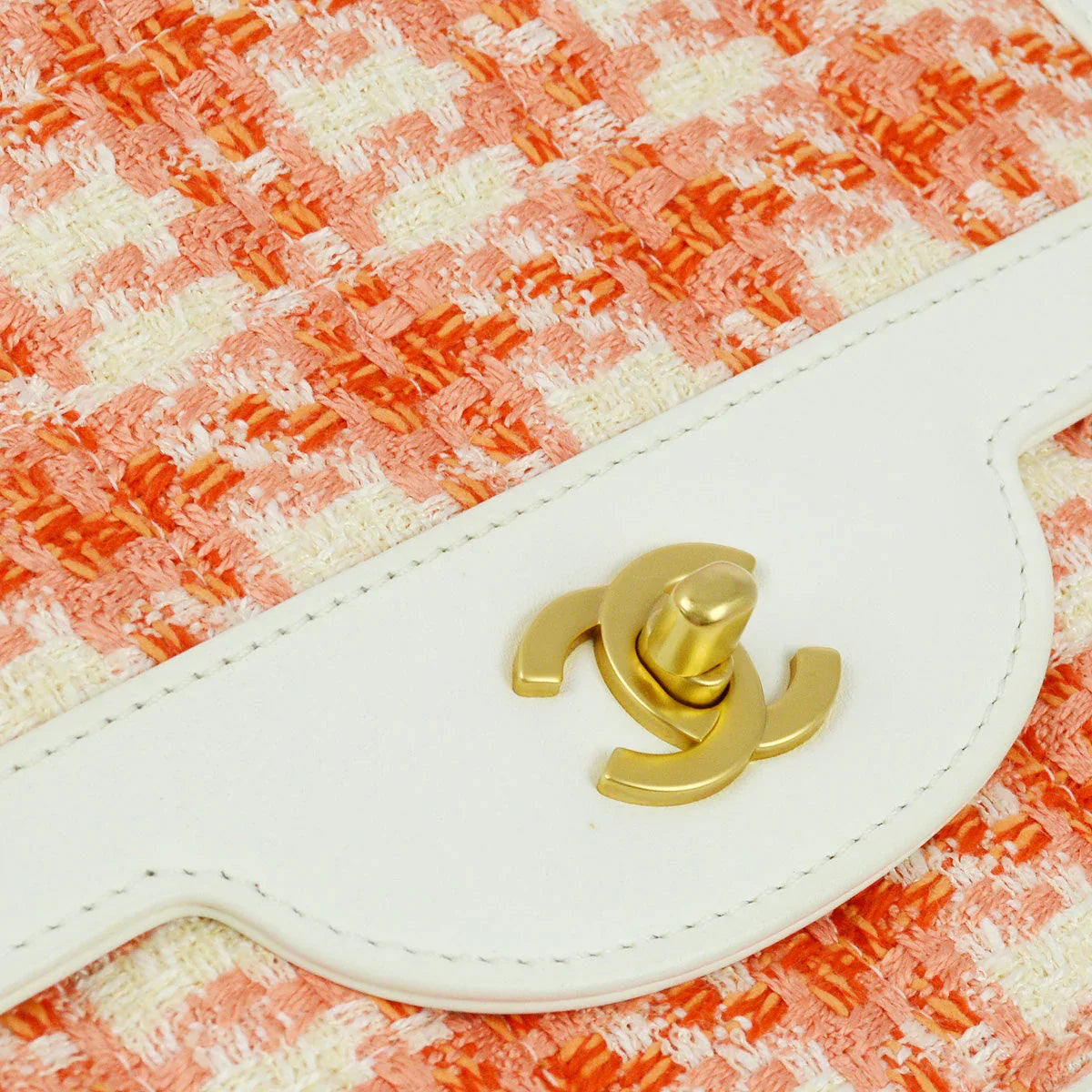 Chanel 2000-2001 White Orange Tweed Lambskin Chain Shoulder Bag