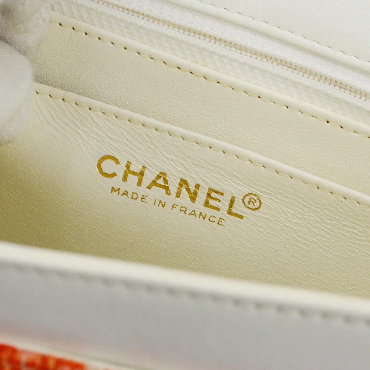 Chanel 2000-2001 White Orange Tweed Lambskin Chain Shoulder Bag