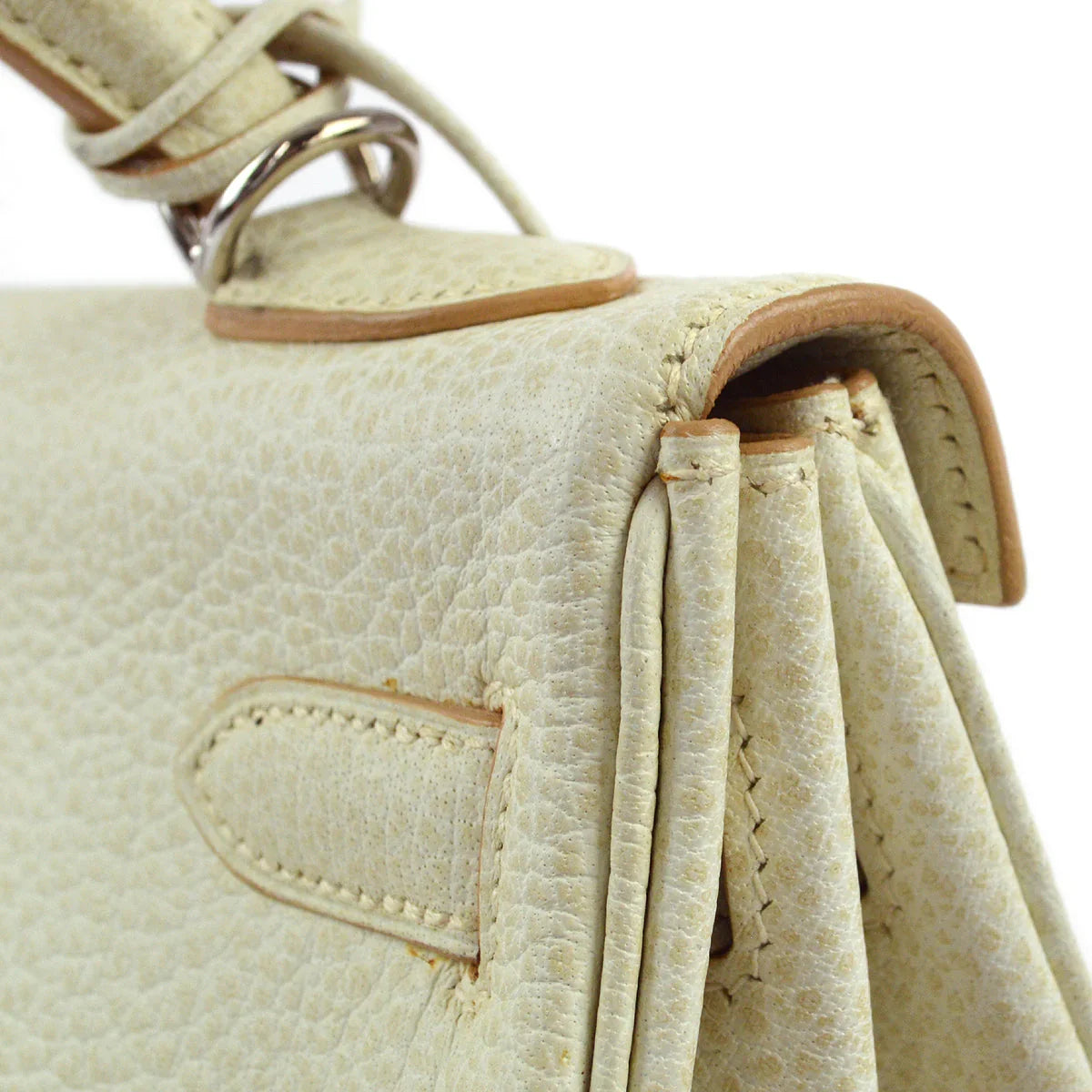 Hermes 2001 Ivory Buffalo Kelly 32 Retourne 2way Shoulder Handbag