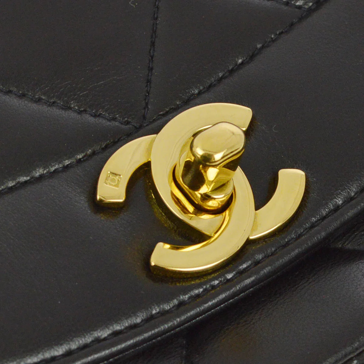 Chanel 1994-1996 Black Lambskin Small Diana Shoulder Bag