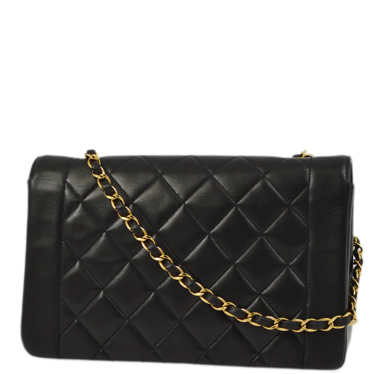 Chanel 1991-1994 Black Lambskin Medium Diana Shoulder Bag