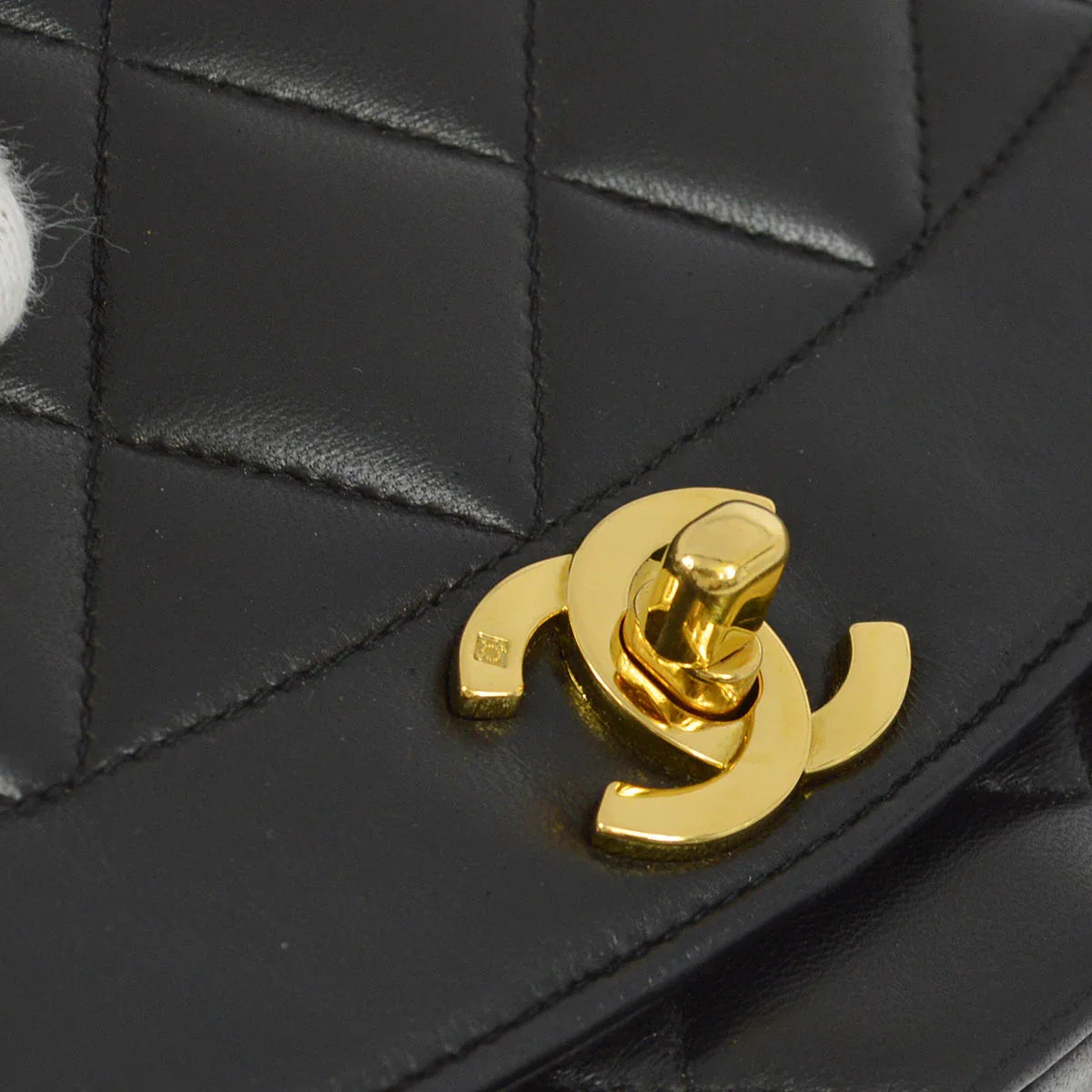 Chanel 1991-1994 Black Lambskin Medium Diana Shoulder Bag